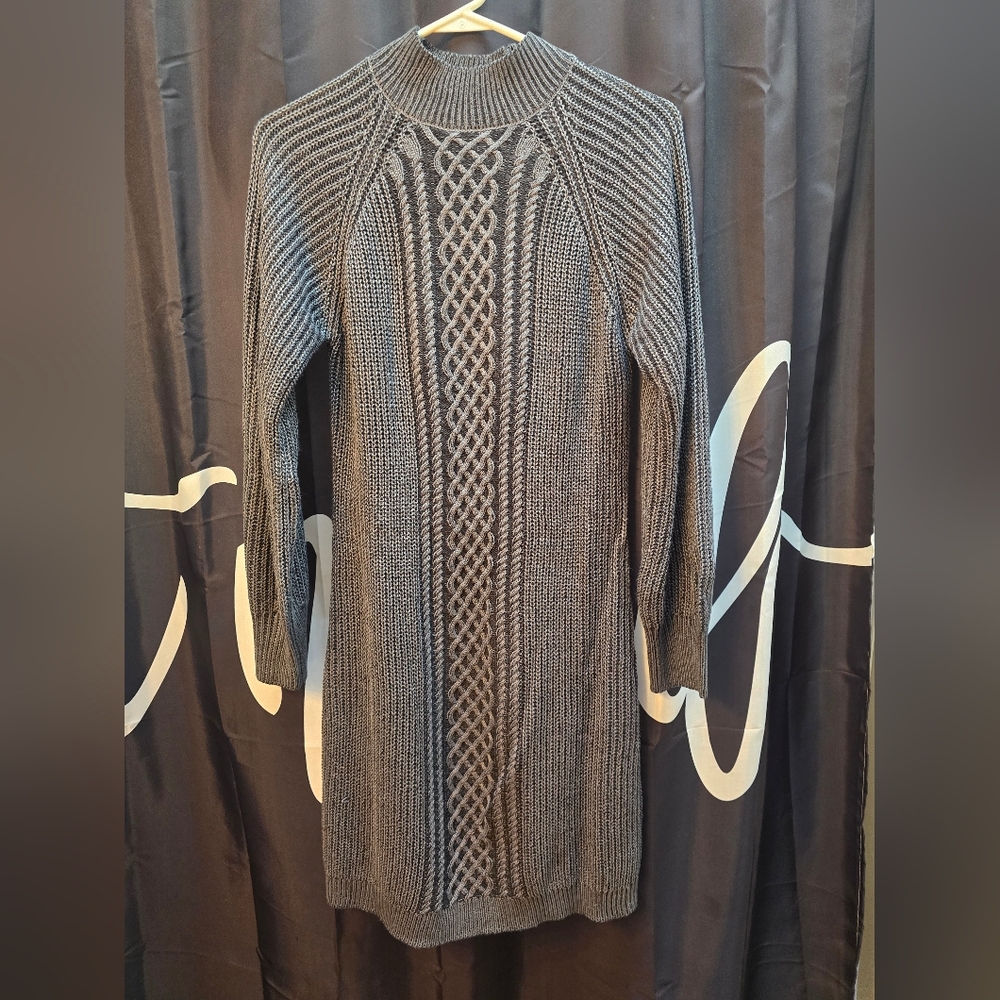 Maurices Charcoal Gray Cable Knit Long Sleeve Dress